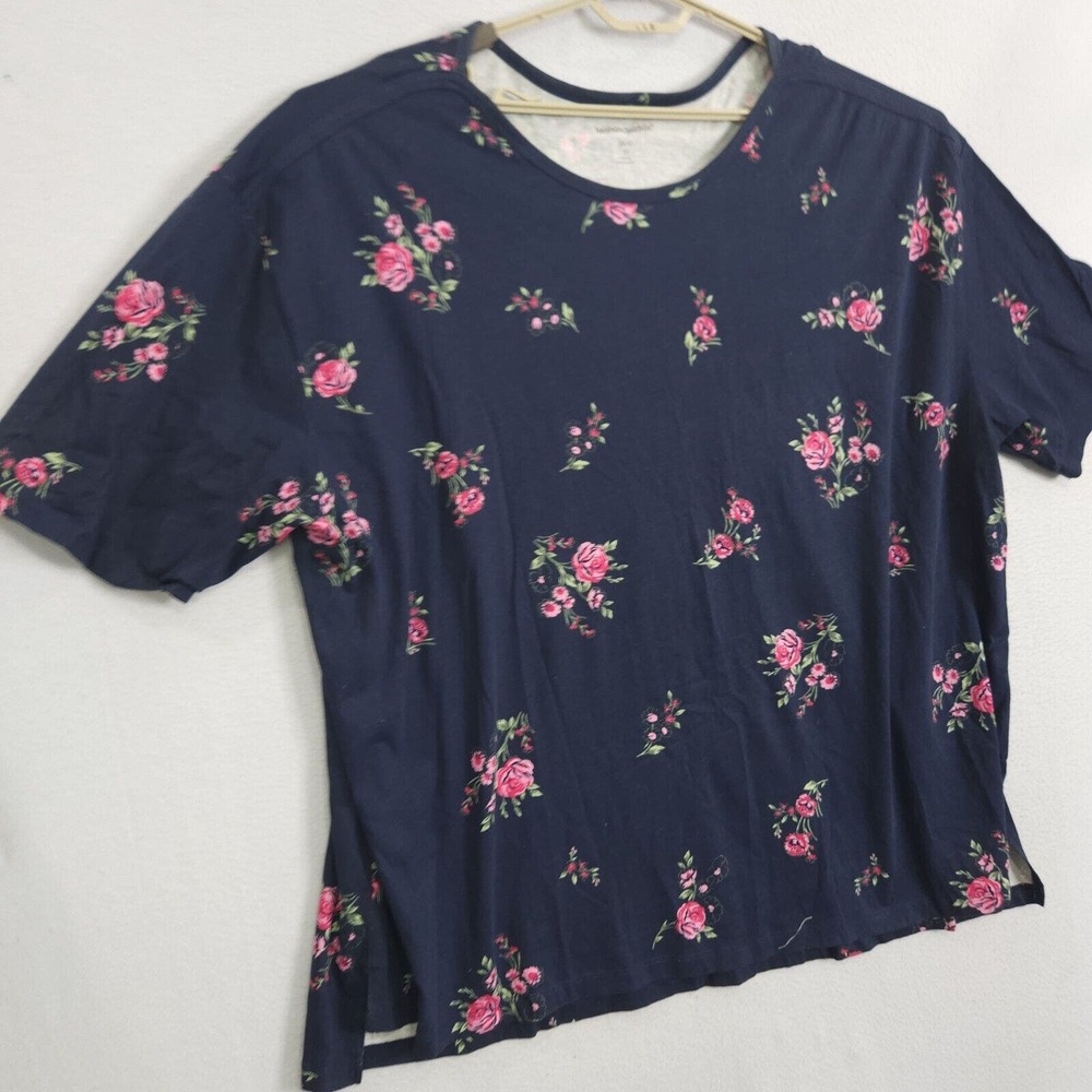 Woman Within Top T-Shirt Womens Blue Size 3X Short Sleeve Pullover Floral - Picture 6 of 11